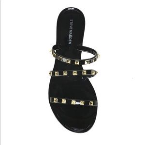 STEVEN by Steve Madden Clime Black Jelly Gold Stud Slide Sandal SZ 10